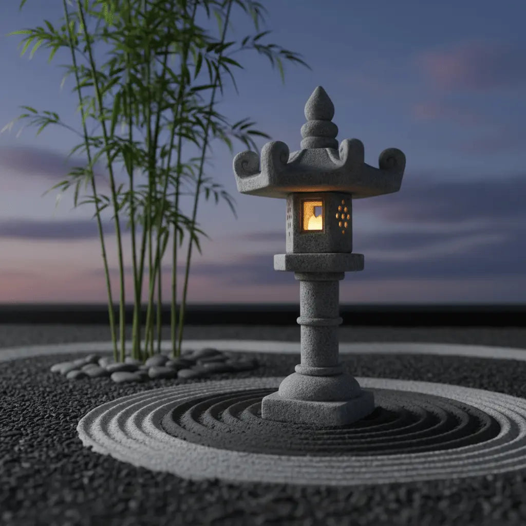 Décoration Extérieur Jardin Lanterne pagode japonaise illuminée jardin zen galets bambous