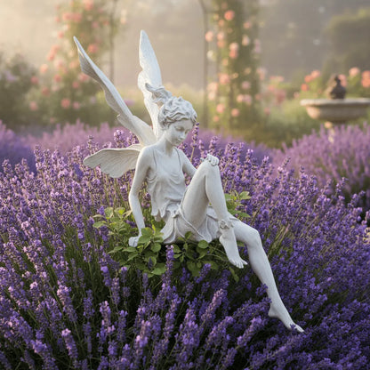 Décoration jardin fée résine installée massif lavande jardin romantique finition blanc antique poétique