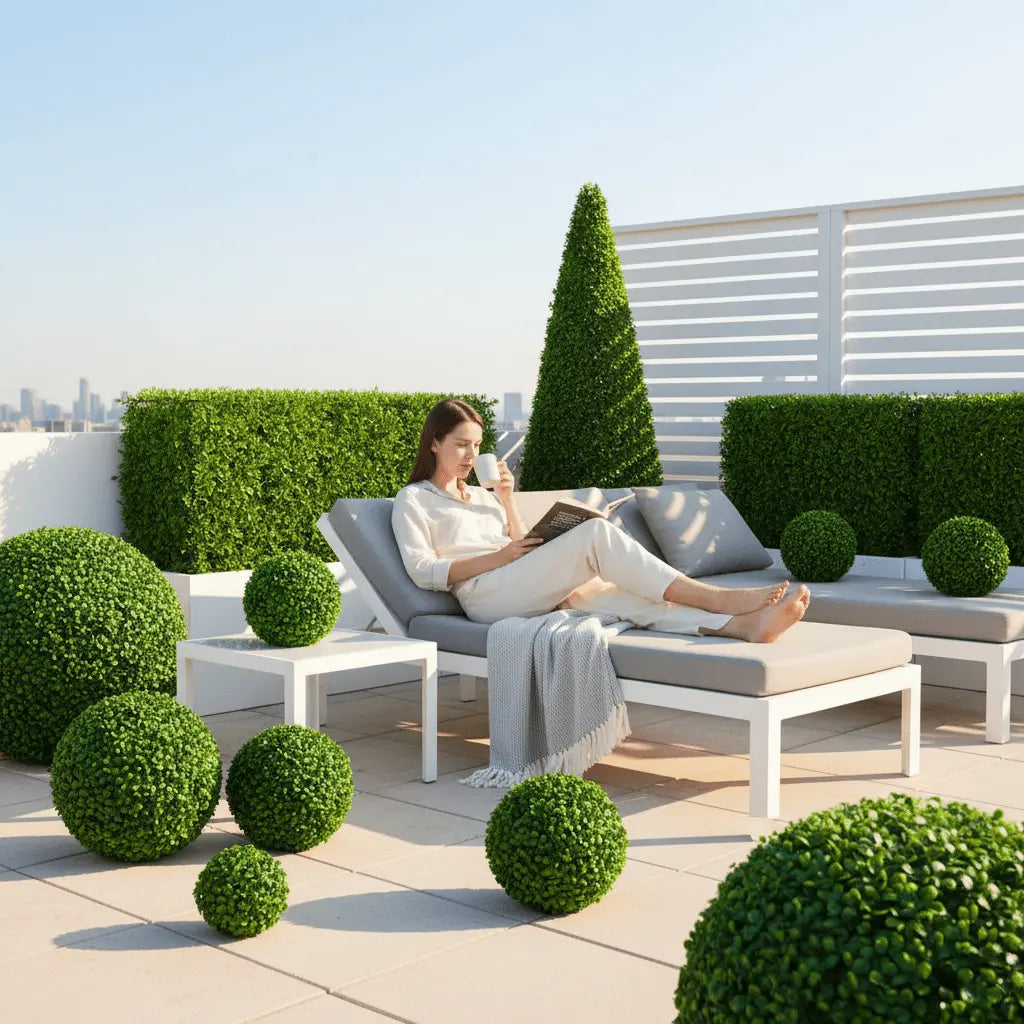 Décoration pour extérieur buis artificiel terrasse lifestyle sans entretien