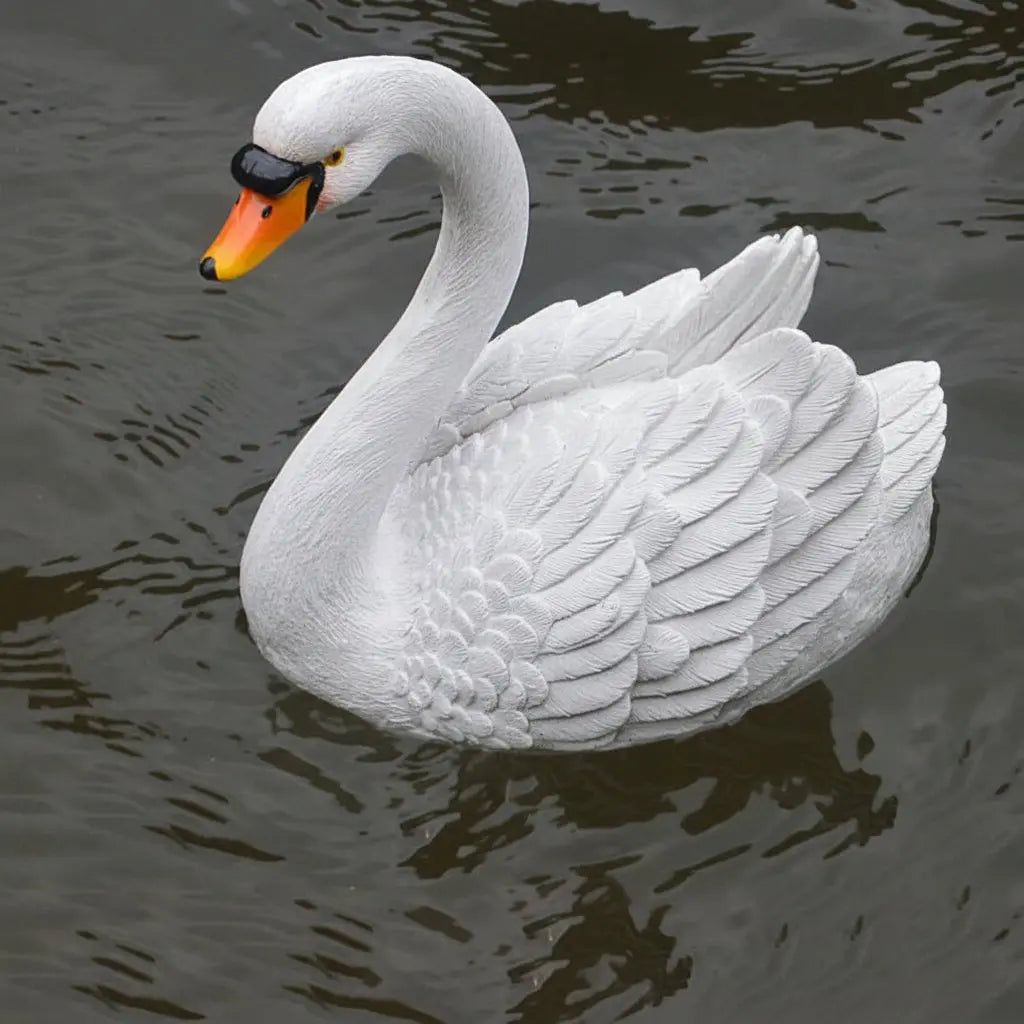 Décoration pour extérieur cygne résine blanc 19x19x13cm décor flottant compact