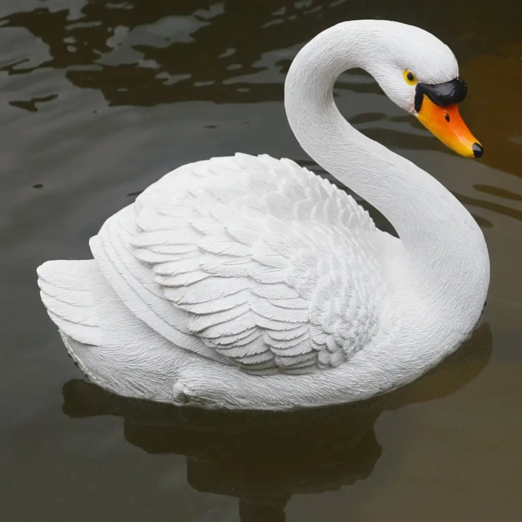 Décoration pour extérieur cygne résine blanc 20x17x12cm ornement bassin gracieux