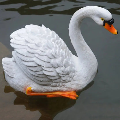 Décoration pour extérieur cygne résine blanc 22x19x15cm sculpture bassin élégante