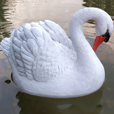 Décoration pour extérieur cygne résine blanc 23x15x14cm sculpture flottante bassin jardin