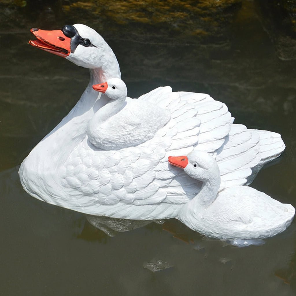 Décoration pour extérieur cygne résine blanc 23x18x18cm sculpture jardin imposante