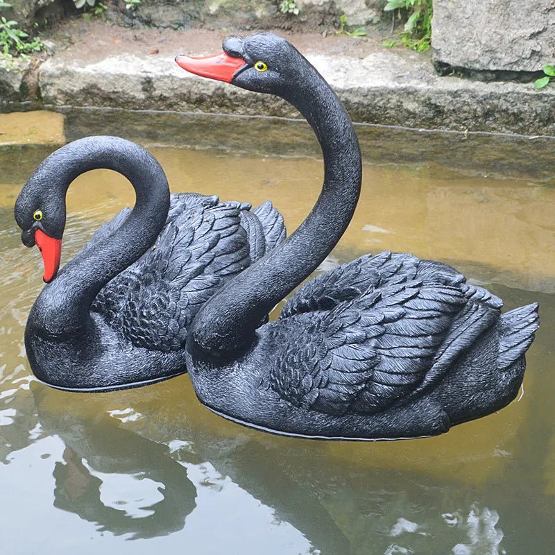 Décoration pour extérieur cygne résine jardin transformé vue ensemble paysage aménagé