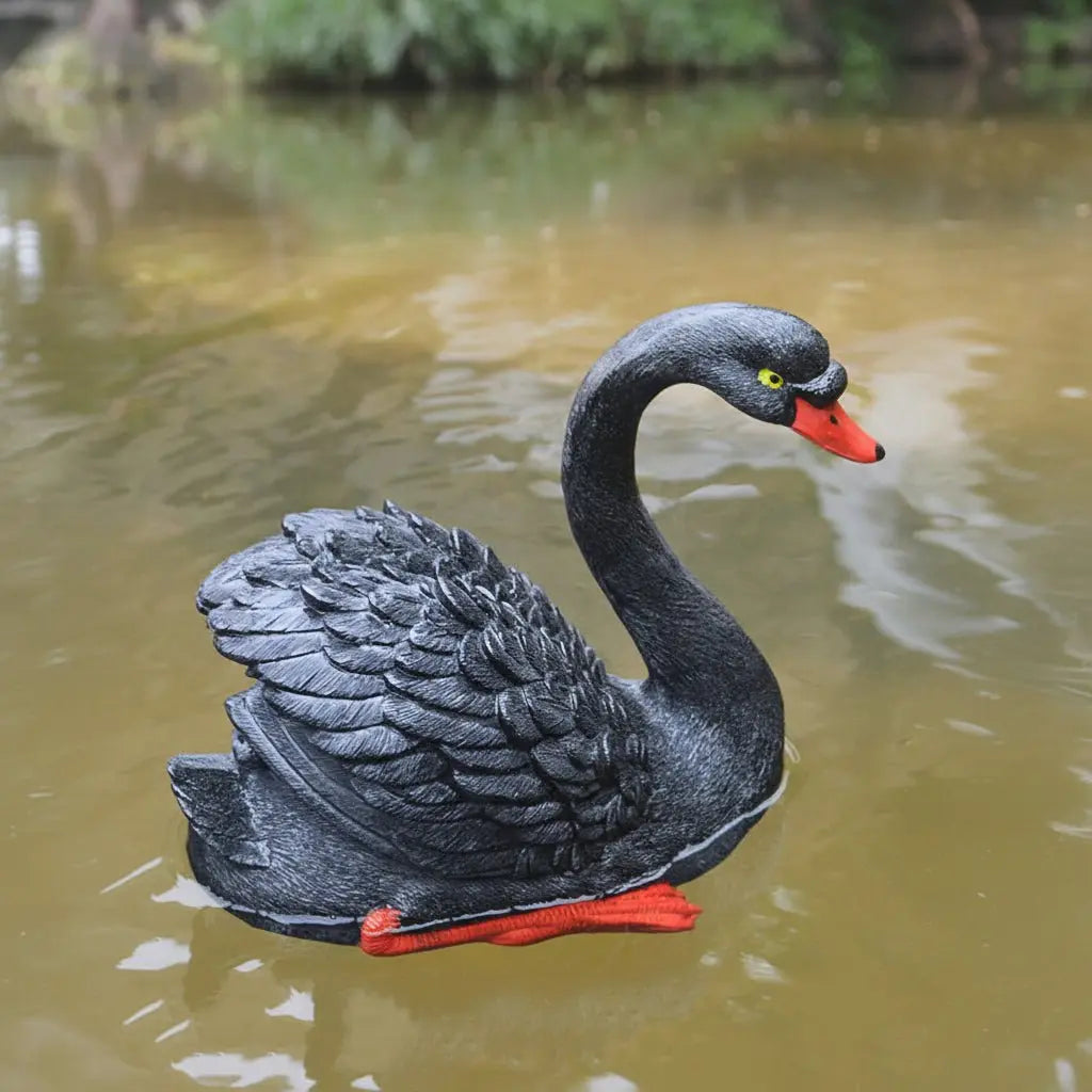 Décoration pour extérieur cygne résine noir 22x19x15cm sculpture bassin contraste