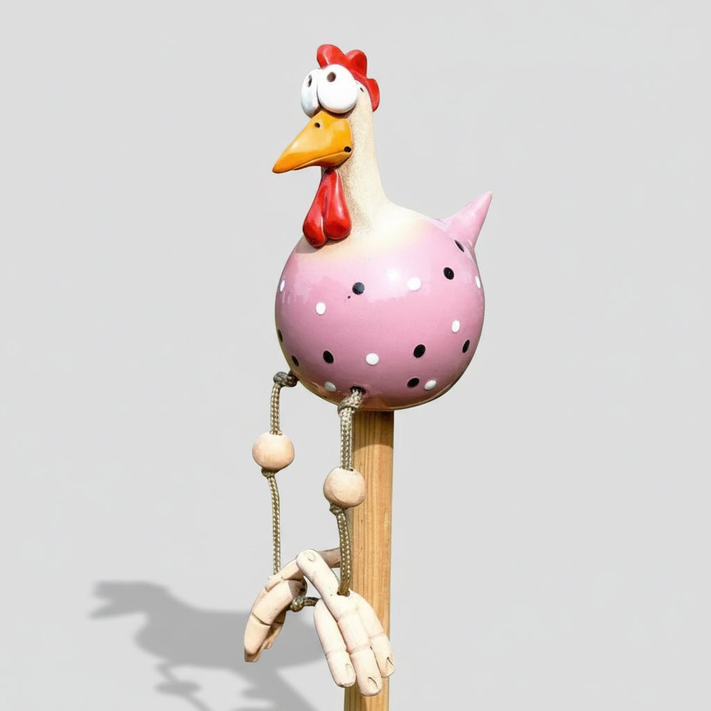 Décoration pour extérieur poule rose à pois blancs en résine sculpture jardin romantique charme bohème