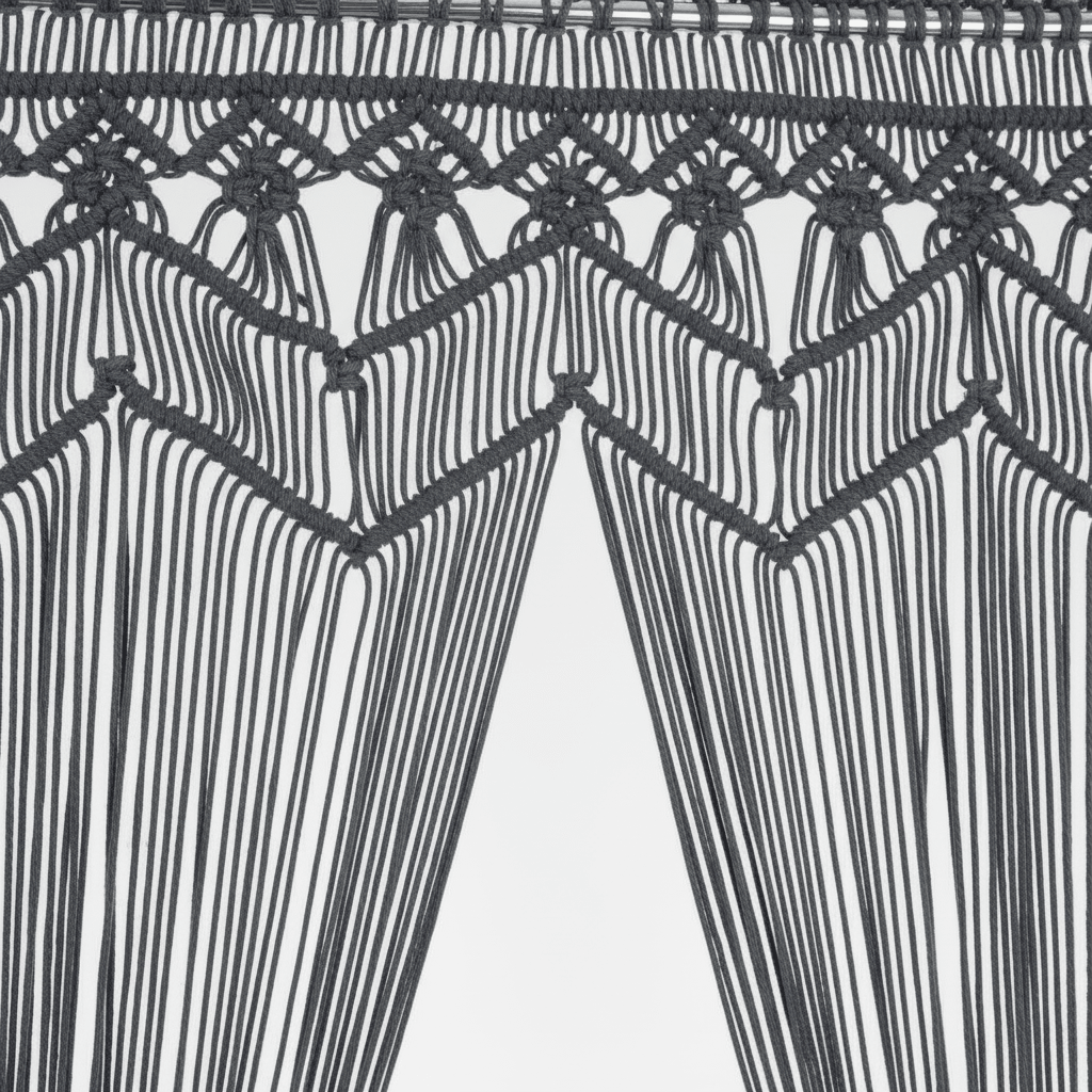 Détail rideaux en macramé tissés à la main motifs coton - qualité artisanale professionnelle
