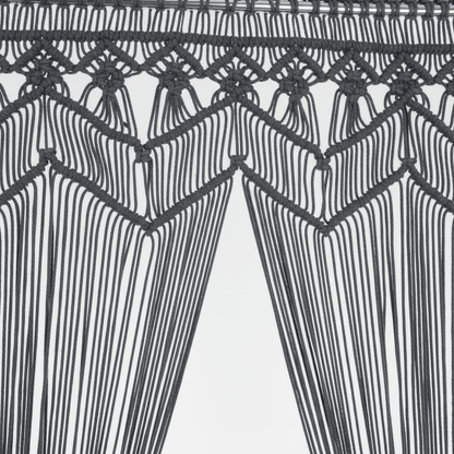 Détail rideaux en macramé tissés à la main motifs coton - qualité artisanale professionnelle