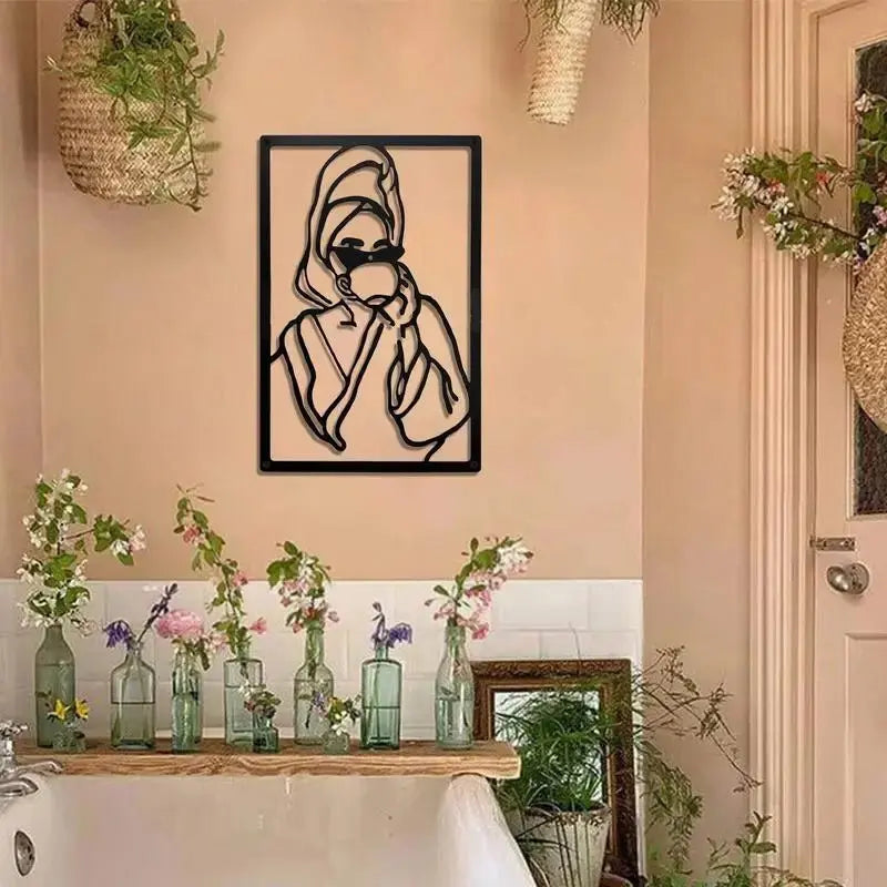 "Femme stylisée, serviette, peignoir, bulles, decoration murale pour chambre."