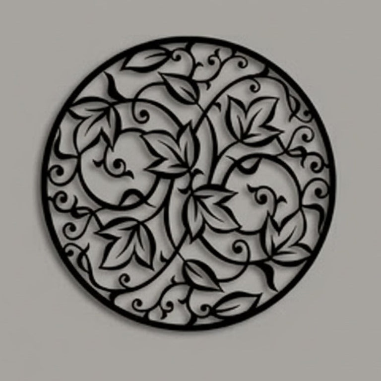 Sculpture murale noire, motif feuillage complexe, élégante Decoration murale arbre de vie.