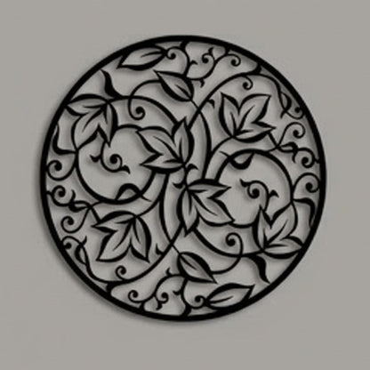 Sculpture murale noire, motif feuillage complexe, élégante Decoration murale arbre de vie.