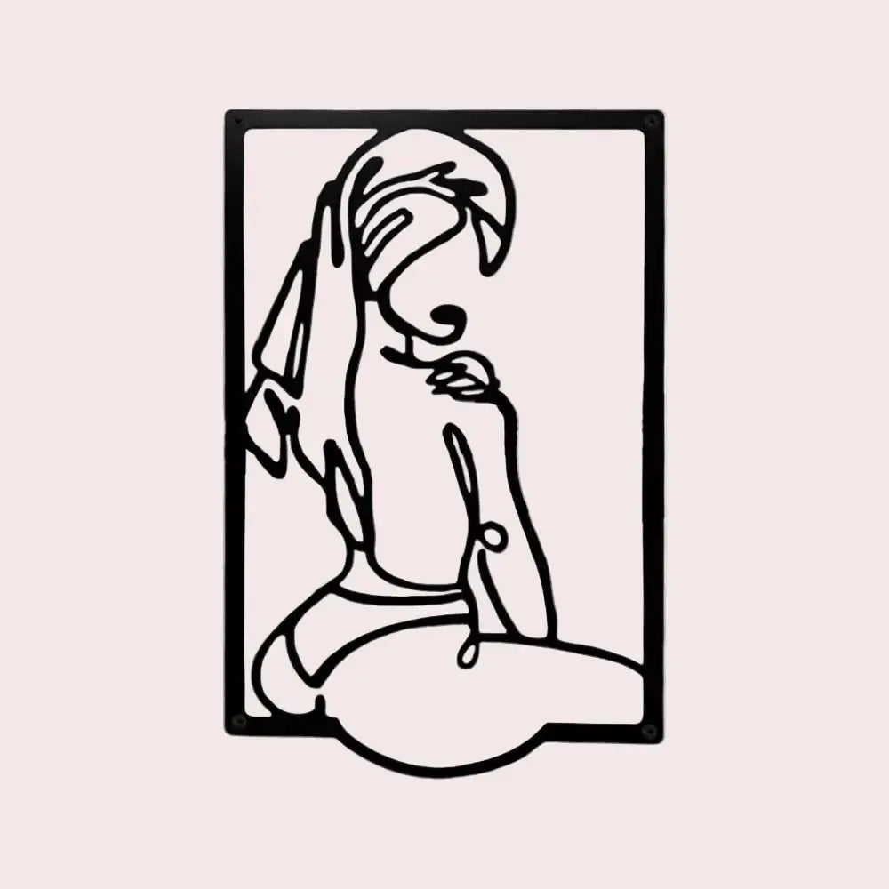 Decoration murale pour chambre femme nue minimaliste, lignes noires, art moderne.
