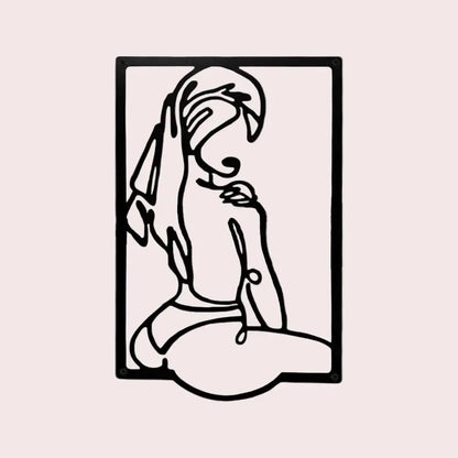 Decoration murale pour chambre femme nue minimaliste, lignes noires, art moderne.