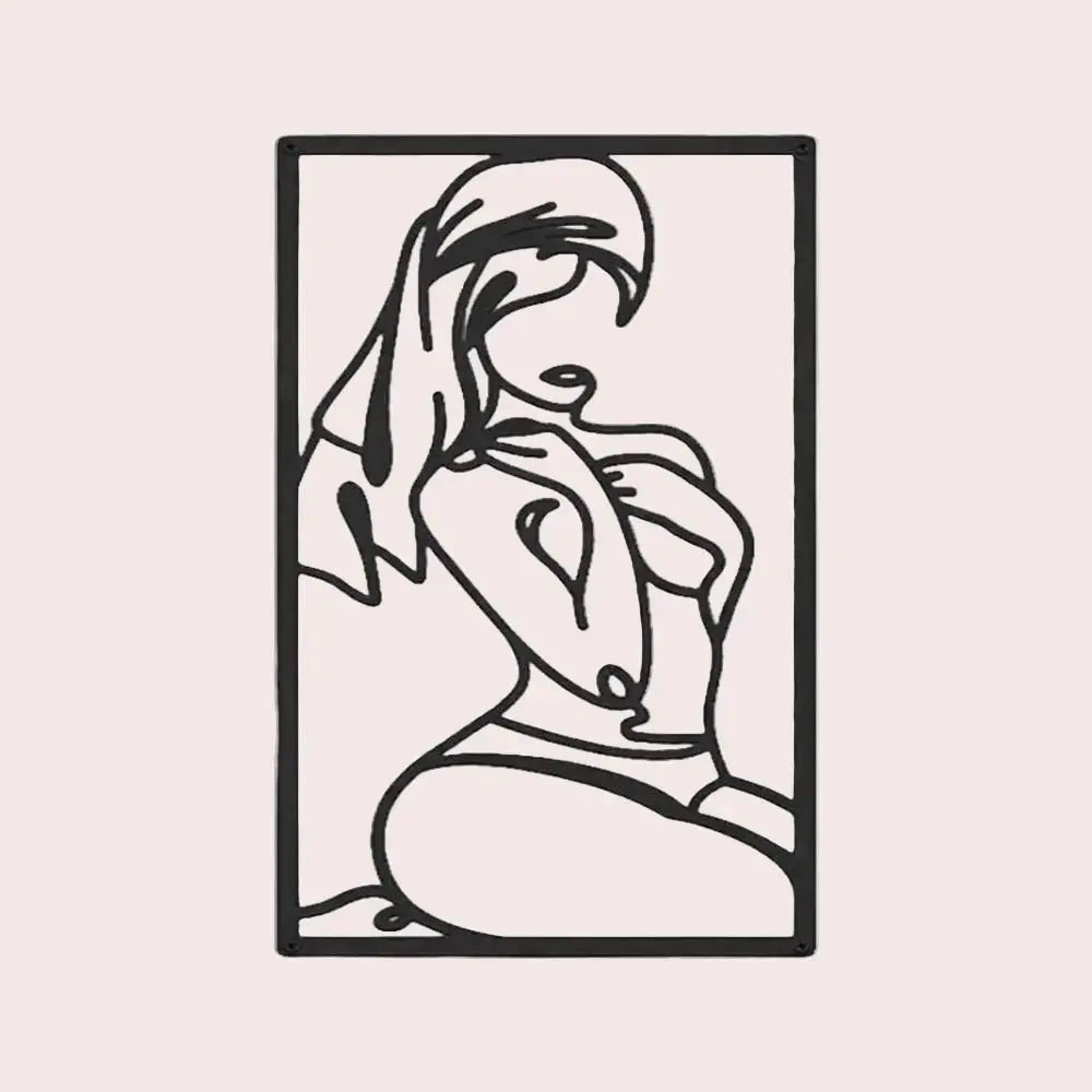 Decoration murale féminine abstraite noire, silhouette gracieuse, style moderne.
