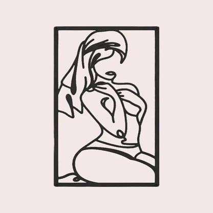 Decoration murale féminine abstraite noire, silhouette gracieuse, style moderne.