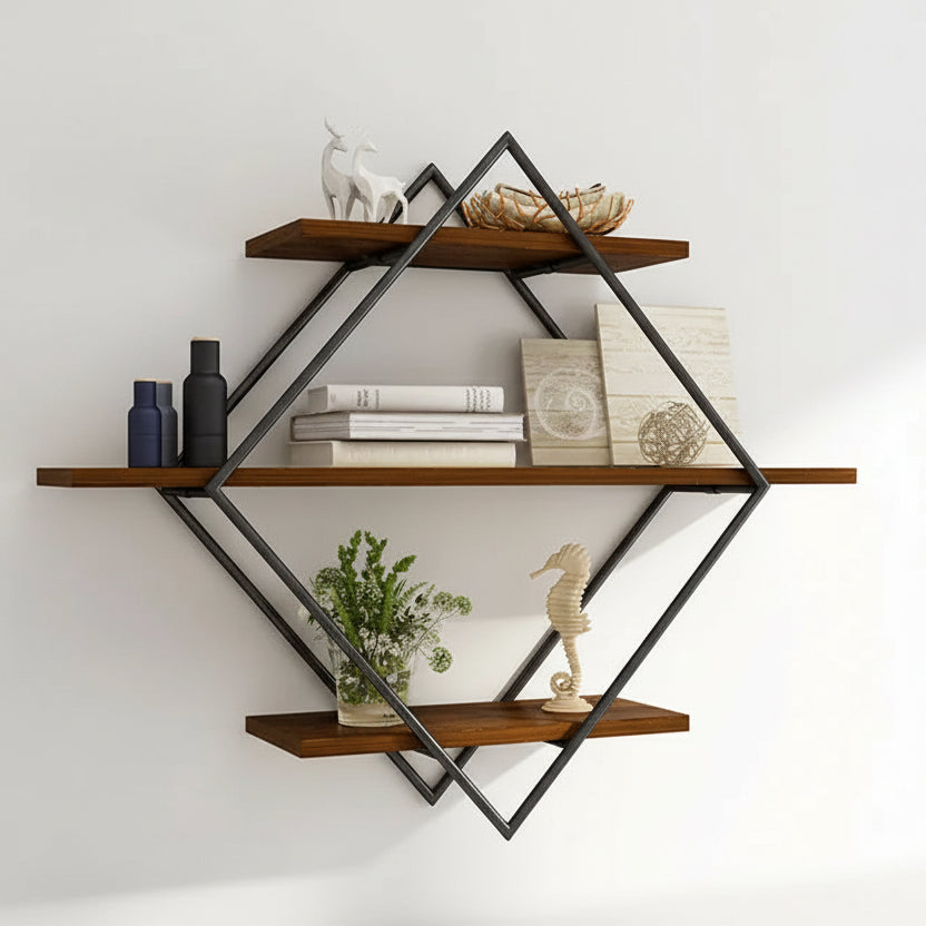  "Decorer etagere murale style rustique objets ordinaires sublimés élégants fond bois métal"