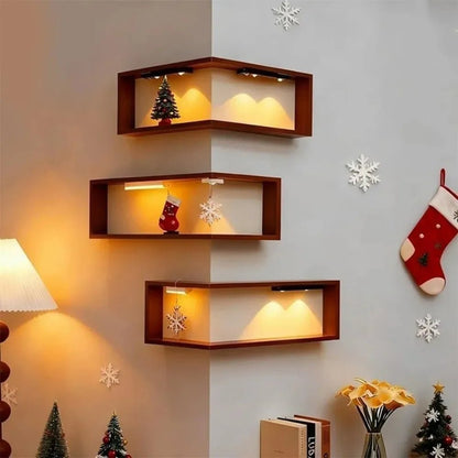 Etagere d angle murale bois naturel multifonction salon chambre cuisine salle bain polyvalente
