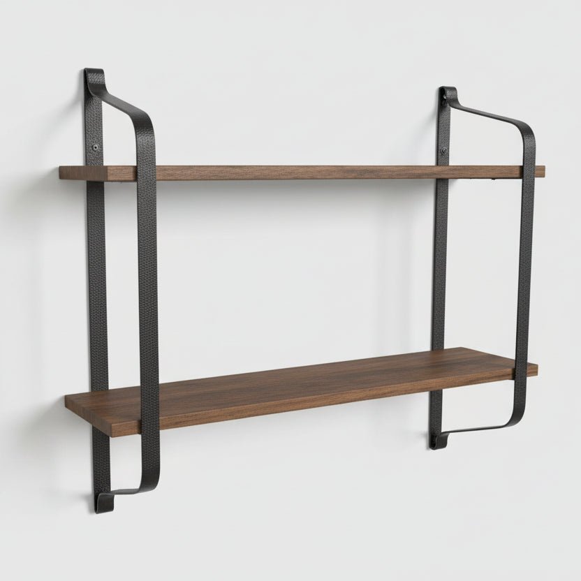 Etagere murale bois naturel pin 2 niveaux 60cm métal noir double étage rangement vertical
