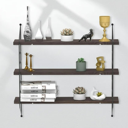 Etagere murale bois naturel pin 3 niveaux géométrique diamant 50cm métal noir design unique

