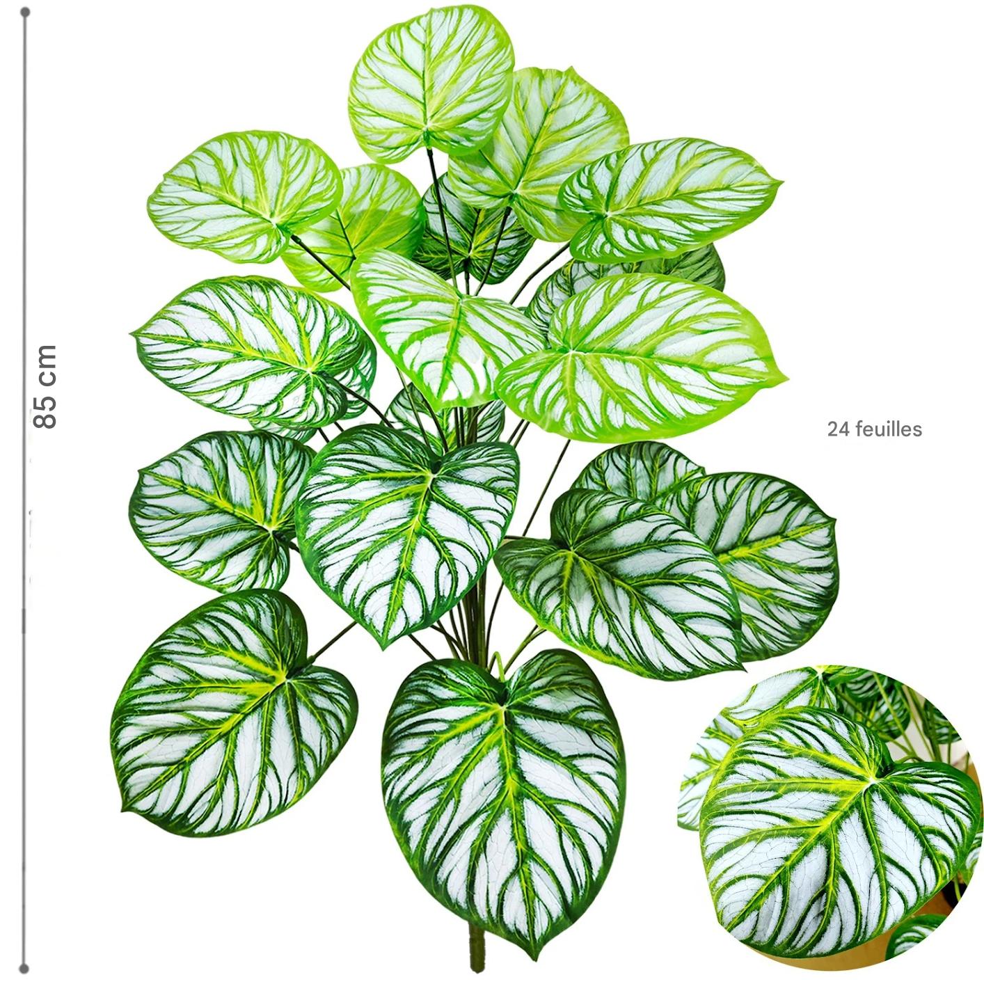 Magnifiques Plantes artificielles pour balcon, feuillage vert et blanc, 85 cm, 24 feuilles.