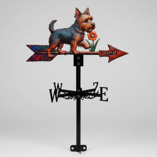 Girouette animal chien Yorkshire flèche "wind", points cardinaux. Décoration de jardin.