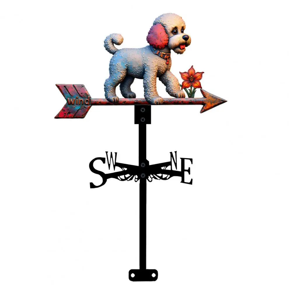 Girouette animal chien caniche flèche "wind", points cardinaux. Décoration de jardin.