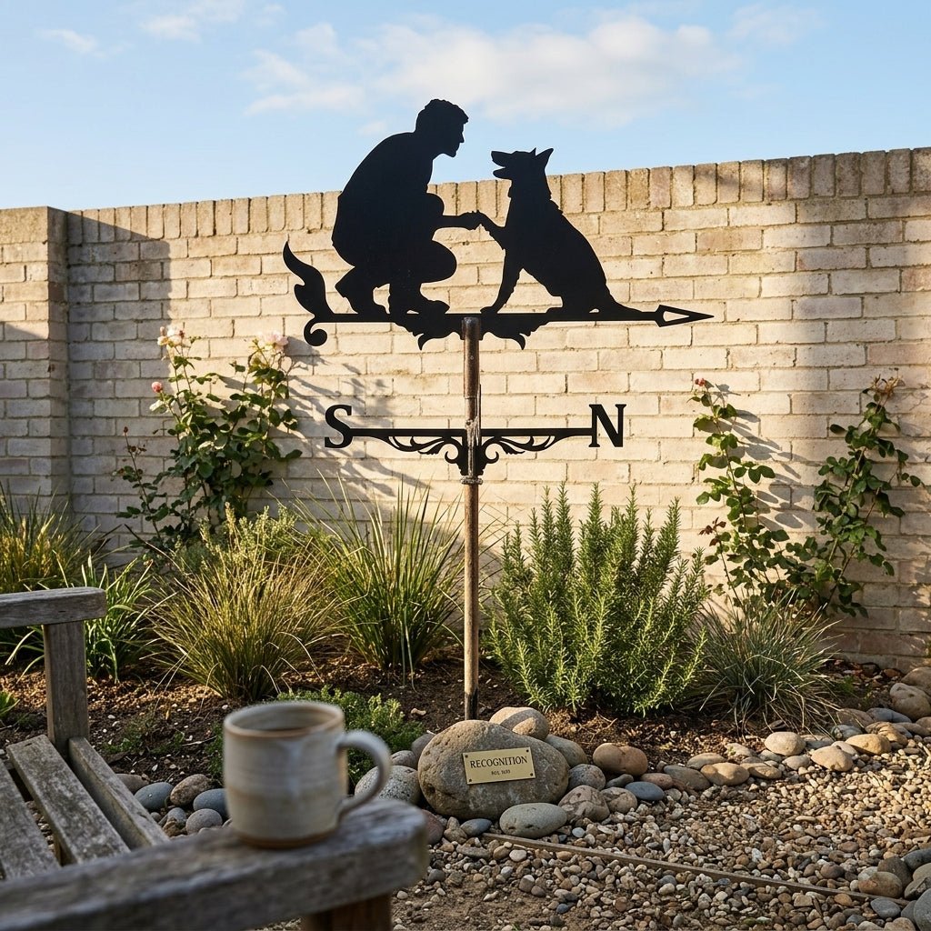 Girouette animal de 80 cm de hauteur installée sur un poteau en bois à l'extérieur pour indiquer le vent.