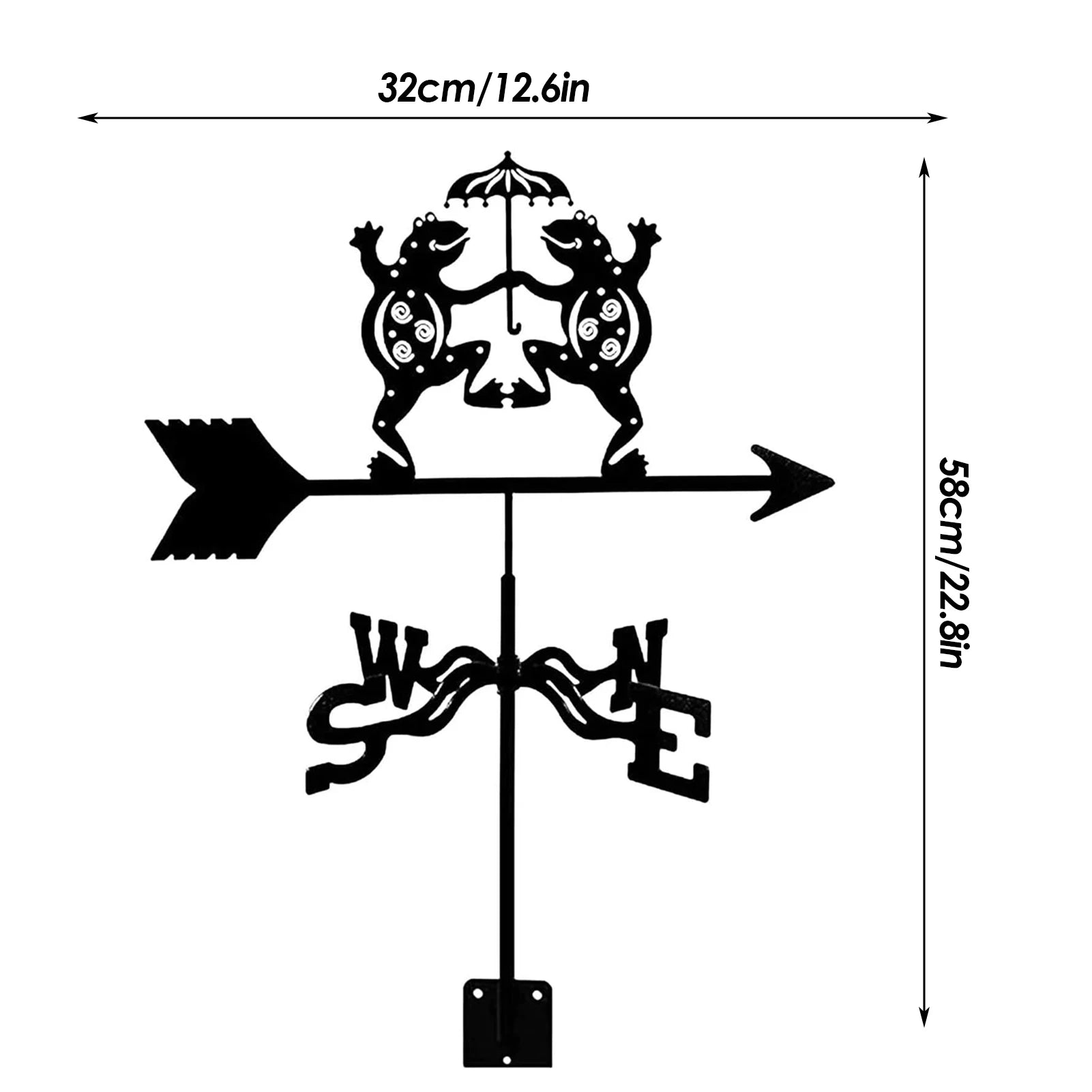 Girouette coq décorative grenouilles parapluie, indication vent, dimensions.