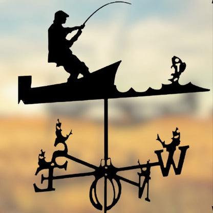 Girouette décorative pêcheur en bateau, indication des points cardinaux. "Girouette originale".