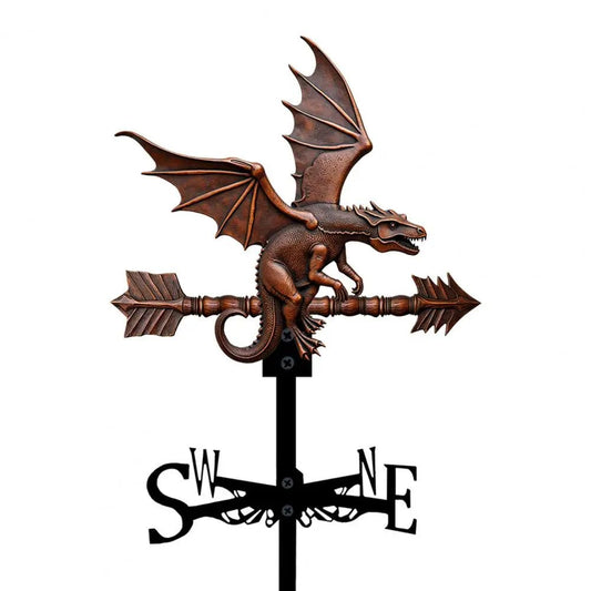 Girouette originale de jardin en métal : silhouette de dragon mythique avec finition vintage pour décoration de toiture.