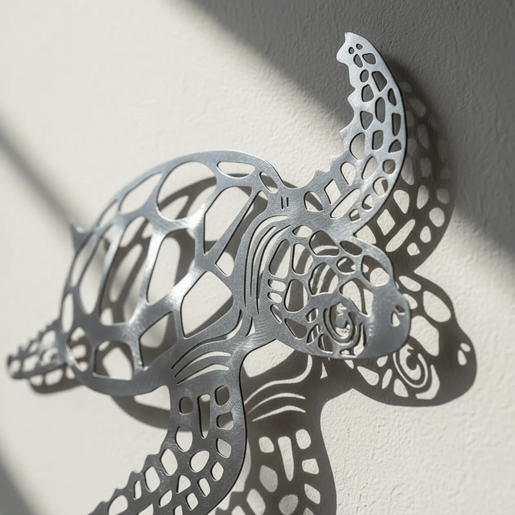 Gros plan détail décoration murale marine montrant découpe ajourée motifs océan