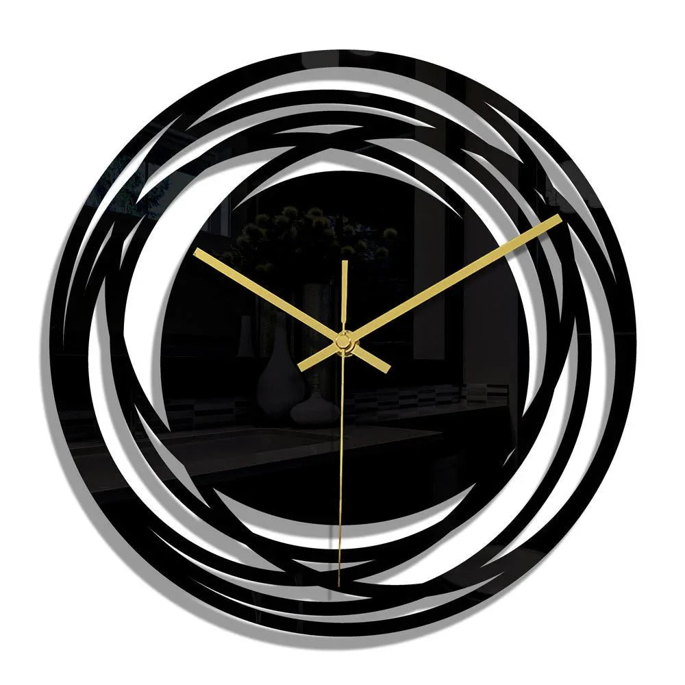 Horloge noire acrylique silencieuse 30cm — coloris Vortex, nuances de noir contrastées.