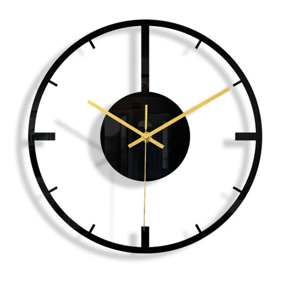Horloge murale noire en acrylique avec motif floral, silencieuse, 30cm, style nordique, design élégant et moderne.