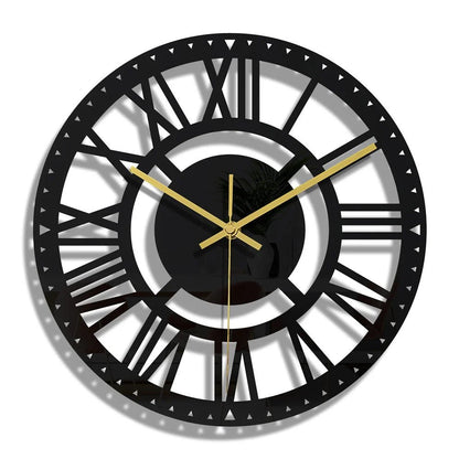 Horloge murale noire en acrylique avec motif floral, quartz silencieuse, diam 30cm, design nordique élégant.