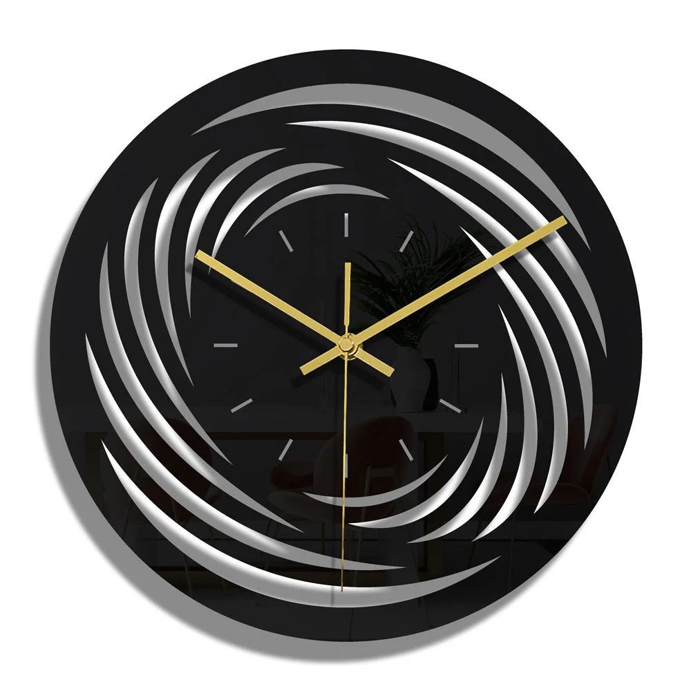 Horloge murale noire moderne motif floral Graphite 30cm — vue principale sur fond blanc, quartz silencieux.