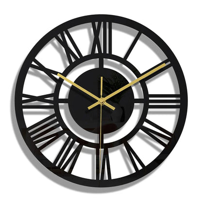 Horloge Murale Noire Acrylique Ajouree Motif Floral | Quartz Silencieuse Nordique 30cm - Mafrenesiedecoration