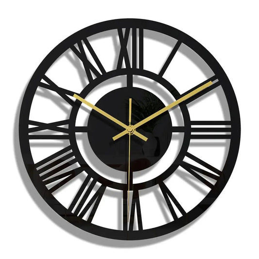 Horloge Murale Noire Acrylique Ajouree Motif Floral | Quartz Silencieuse Nordique 30cm - Mafrenesiedecoration