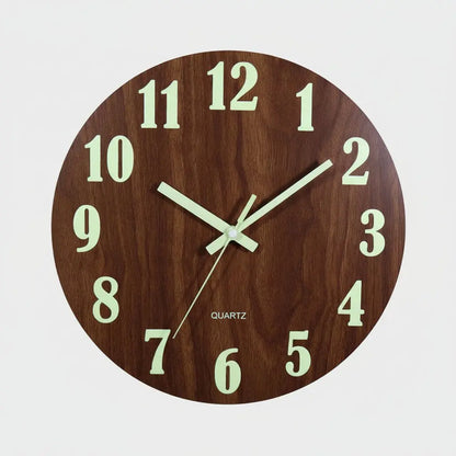 Horloge murale ronde effet bois marron phosphorescente variante chiffres arabes 30cm