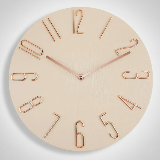 Horloge murale ronde 30cm beige bureau espace travail silencieuse lisibilité
