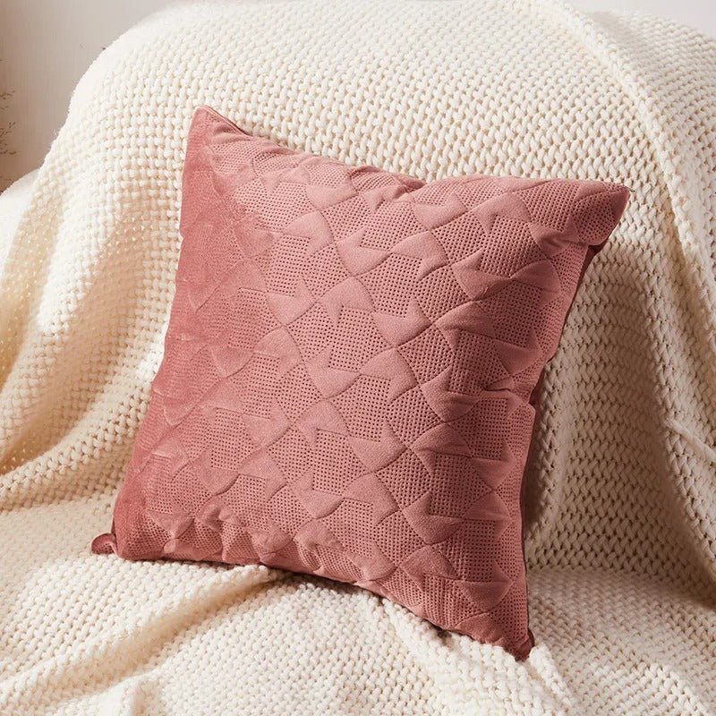 Housse coussin 45x45cm motif géométrique tons neutres pour salon scandinave
