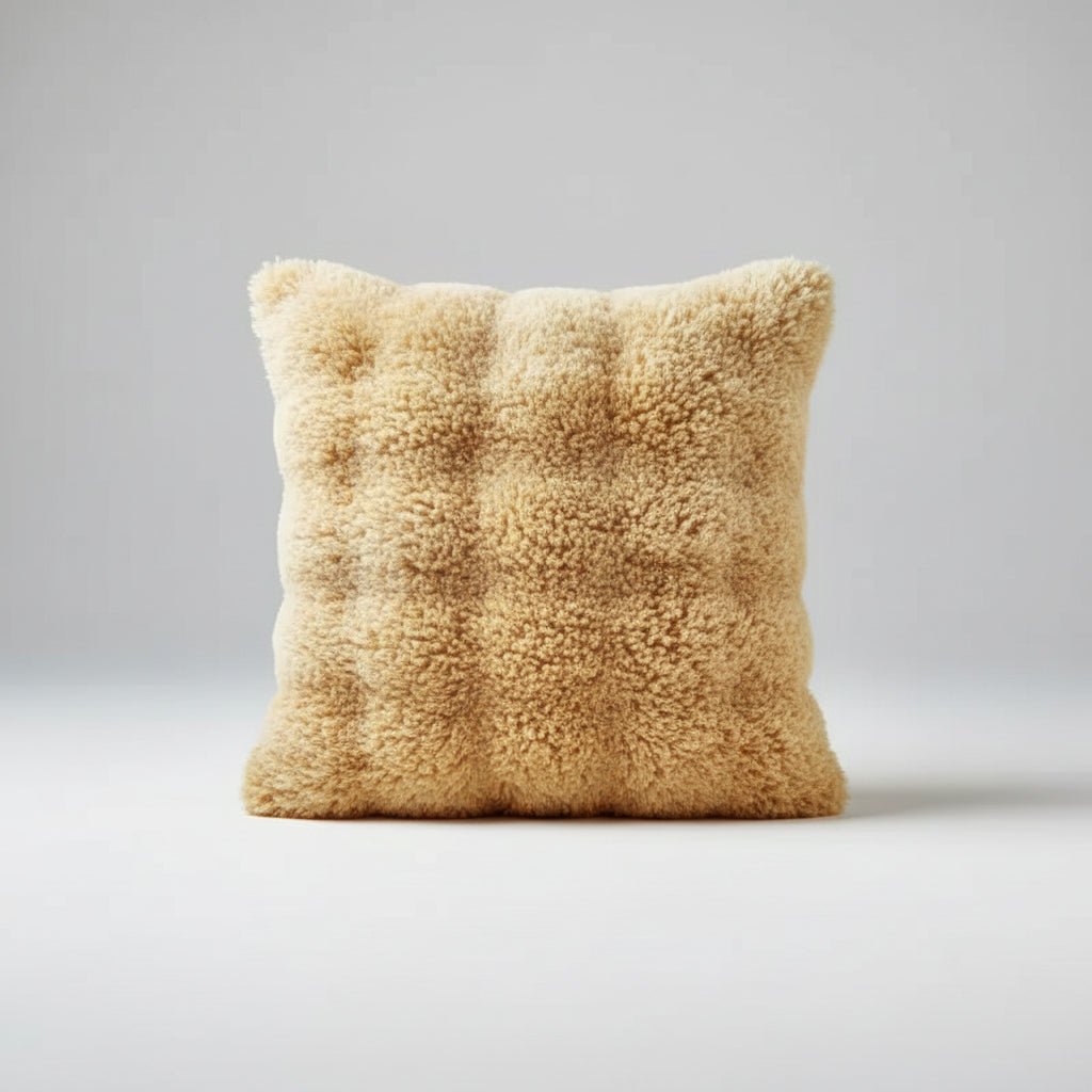 Housse de coussin géométrique grise 45x45cm avec motif moderne sur canapé blanc
