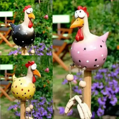 Installation facile décoration pour extérieur poule résine piquet bois planté massif fleuri geste simple rapide