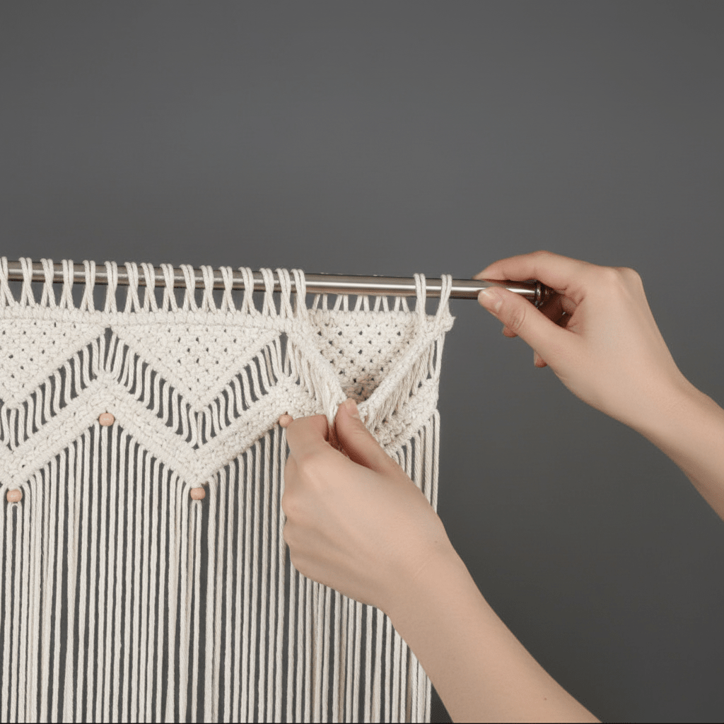 Installation facile rideau en macramé système tringle tunnel - tutoriel pratique accessible