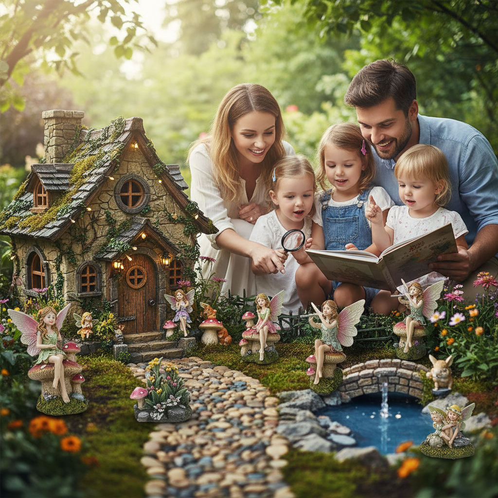 Jardin cottage décoration jardin fée résine moments famille enfants imagination histoires magiques enchantée