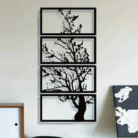 Quatre decoration murale pour cuisine noirs minimalistes, arbres stylisés noirs, moderne.