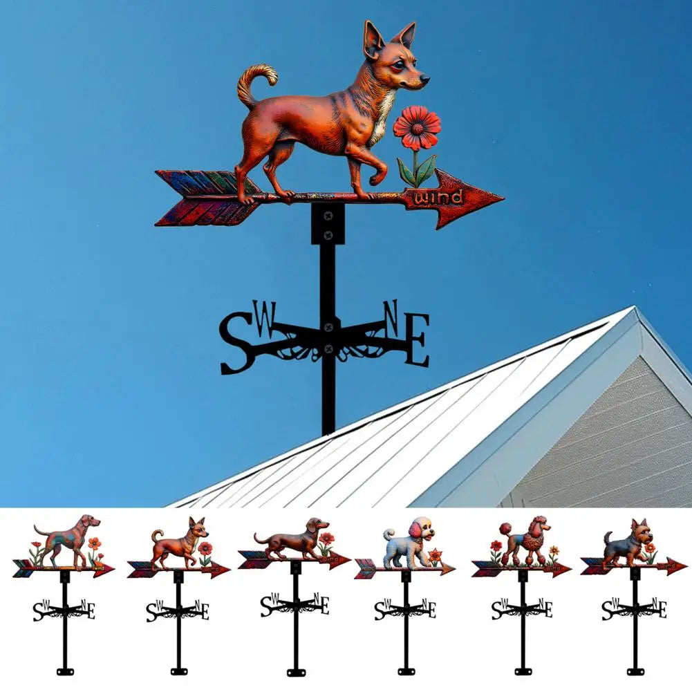 Girouette animal chien Chihuahua rouge tenant une fleur sur une flèche "wind".