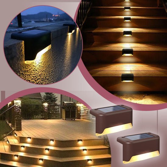 La Lampe solaire pour le jardin - MagicSolar™ illumine les marches extérieures et les balustrades de terrasse avec une lueur LED chaude la nuit, illuminant les escaliers et les allées de jardin pour la sécurité et la décoration en utilisant l'énergie solaire propre.
