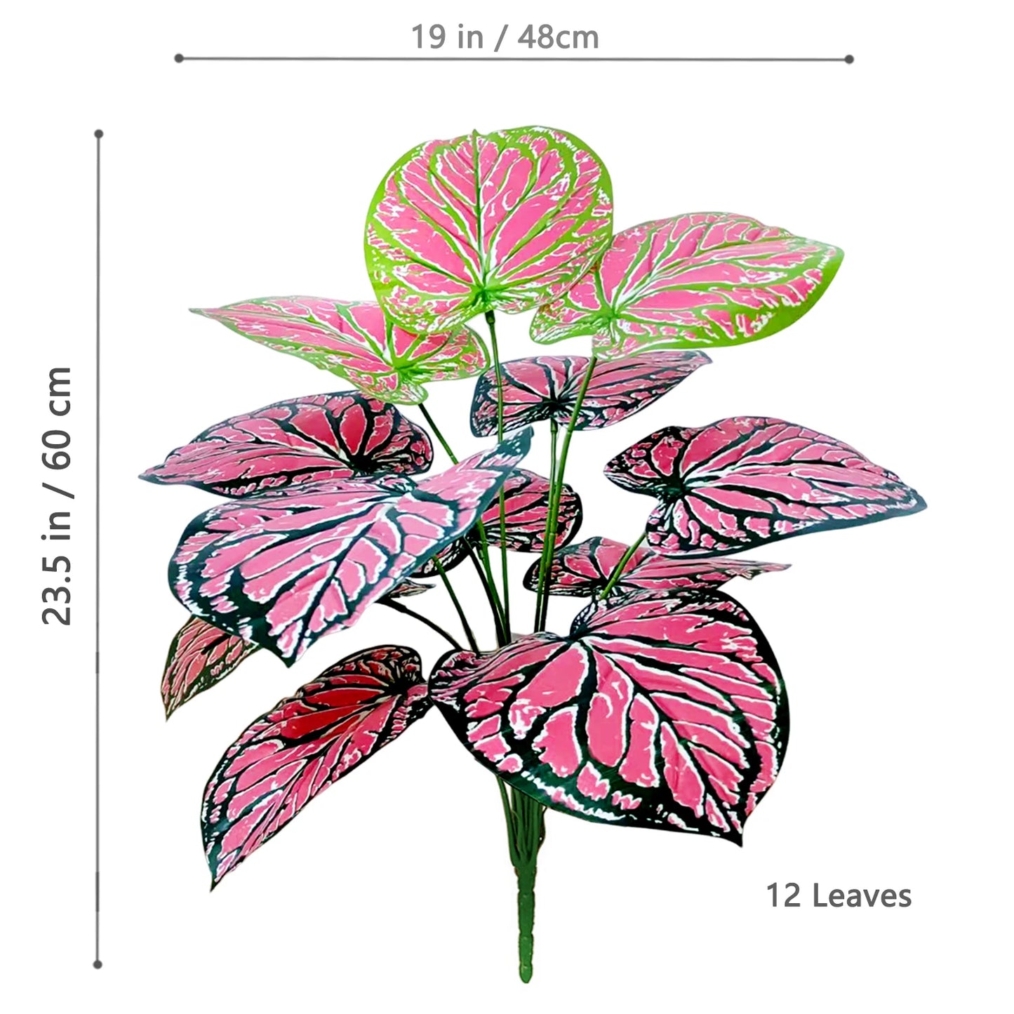 Caladium rose et vert vibrant, plante artificielle balcon.
