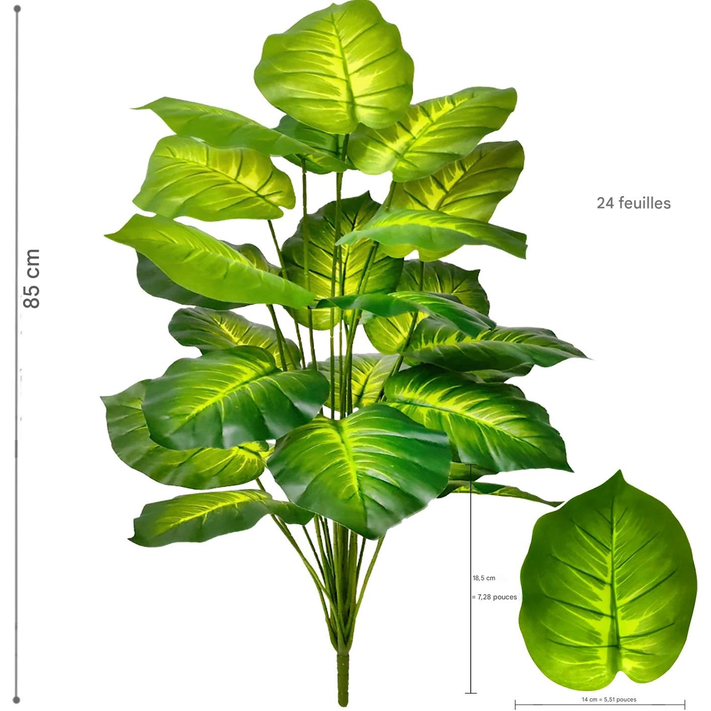 Plante Artificielle Haut de Gamme verte, 85 cm, 24 feuilles, luxuriante.